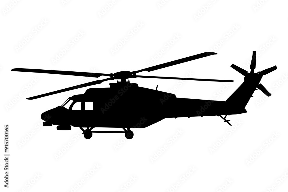 Fototapeta premium Military helicopter vector silhouette in white background