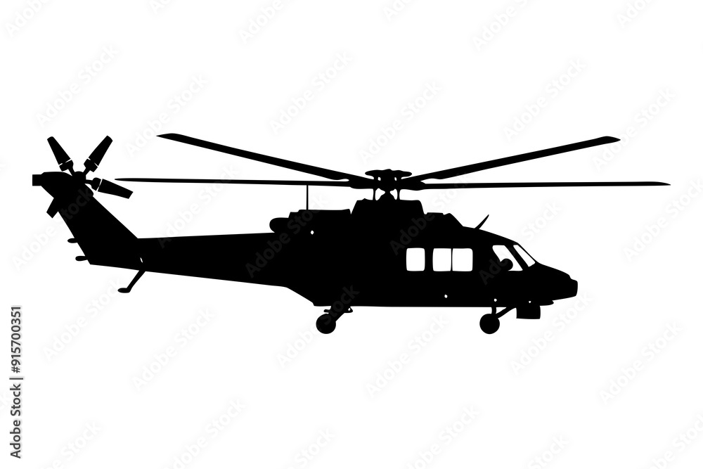 Fototapeta premium Military helicopter vector silhouette in white background