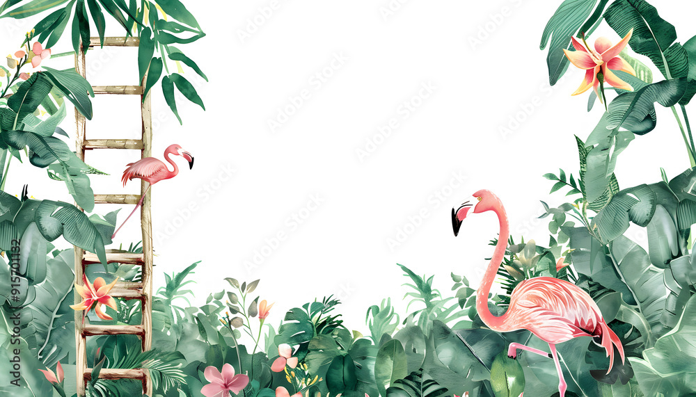 Naklejka premium Closeup of green tropical plants. plants. Illustrations designs 