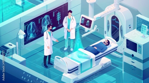 Doctors Examining Patient In Futuristic Hospital Room