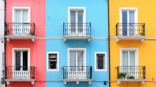 Colorful Apartment Fronts in a Mediterranean Coastal Town