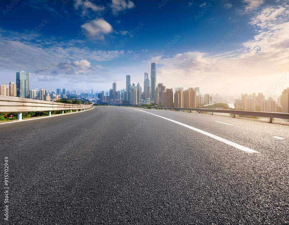 asphalt highway road and city skyline background asphalt highway road and city skyline background