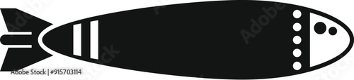 Simple icon of a black and white falling aerial bomb, isolated on a white background