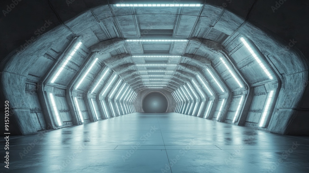 Sci-fi hangar with brick texture and beautiful reflections. 3D render of a tunnel corridor. - Sci-fi hangar with brick texture and beautiful reflections. 3D render of a tunnel corridor. -