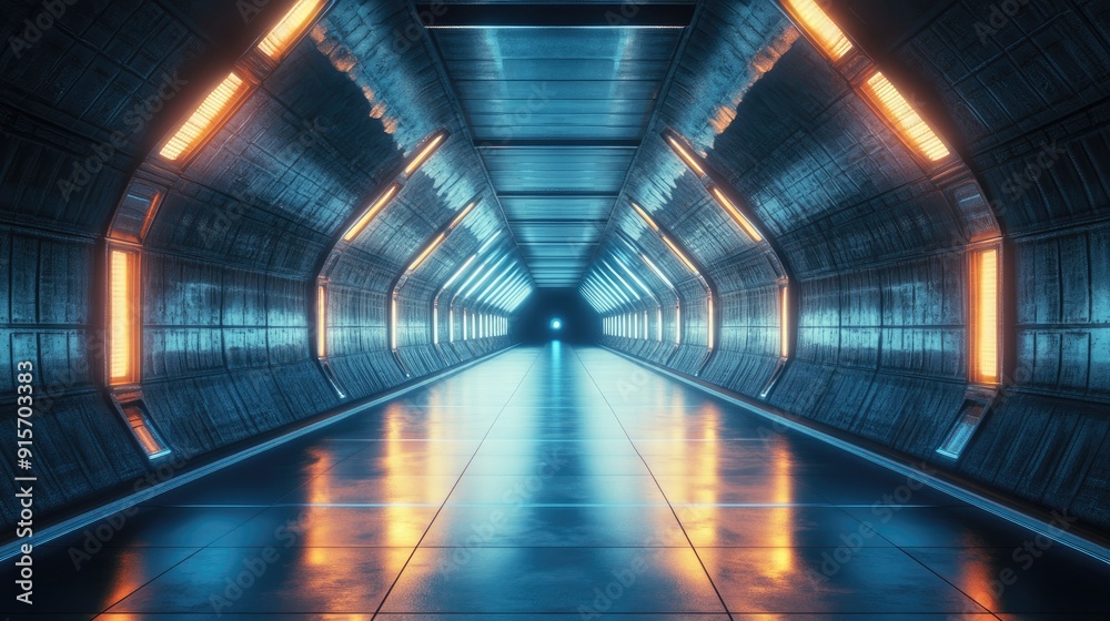 custom made wallpaper toronto digitalSci-fi hangar with brick texture and beautiful reflections. 3D render of a tunnel corridor. -