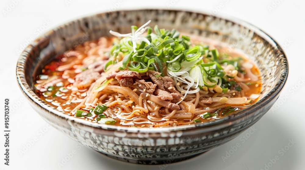Bibim naengmyeon (spicy mixed buckwheat noodles) in a bowl,Clipart, watercolor illustration, Perfect for nursery art The style is hand drawn, white background Bibim naengmyeon (spicy mixed buckwheat noodles) in a bowl,Clipart, watercolor illustration, Perfect for nursery art The style is hand drawn, white background