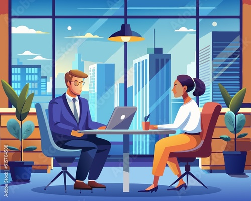 Professional Job Interview Vector Illustration
