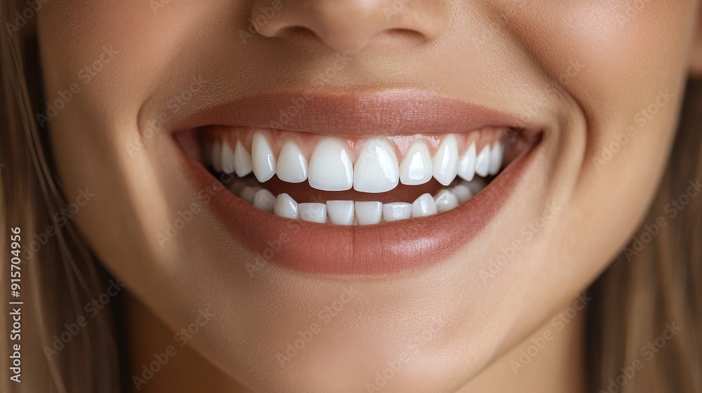 Portrait of a woman grinning widely to reveal her perfectly straight, white teeth Portrait of a woman grinning widely to reveal her perfectly straight, white teeth