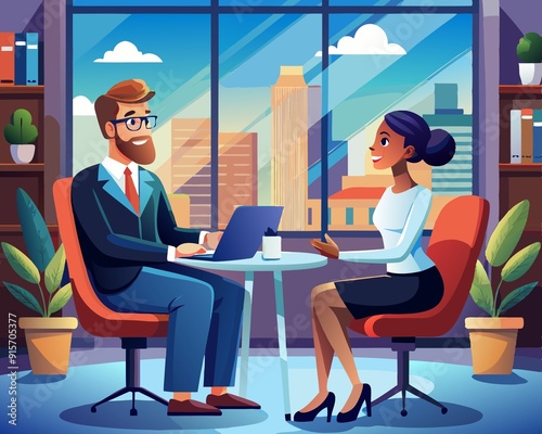 Professional Job Interview Vector Illustration