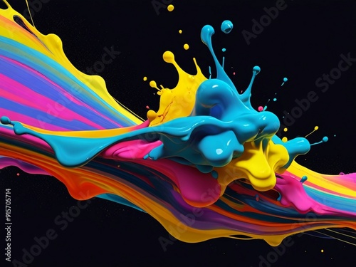 Abstract colorful splash 3d black background Generated Ai.