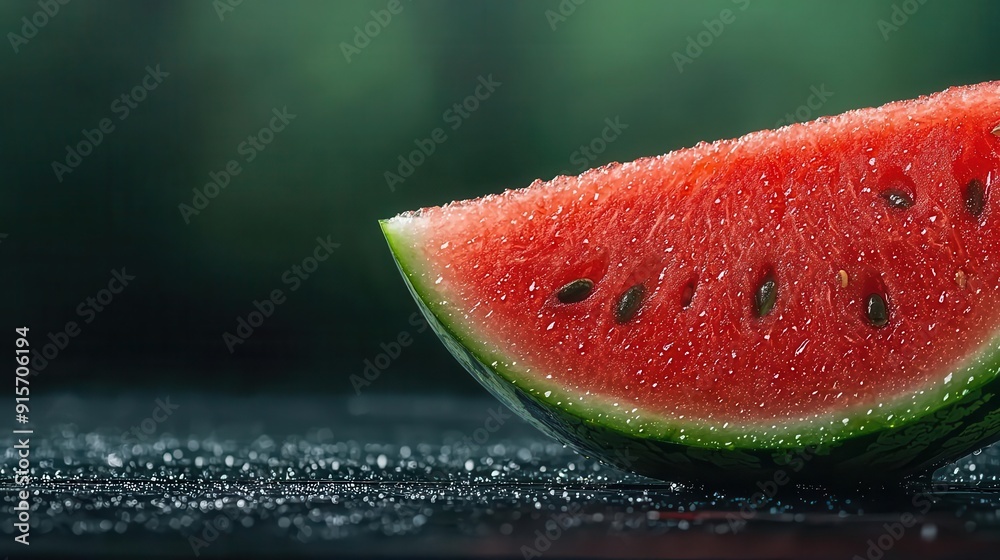 Closeup of a juicy watermelon slice, seeds visible, Labor Day picnic Closeup of a juicy watermelon slice, seeds visible, Labor Day picnic
