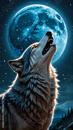 wolf howling at the moon