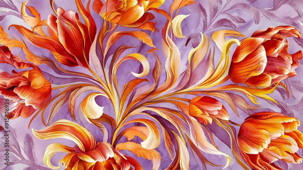 A painting of flowers with a purple background A painting of flowers with a purple background