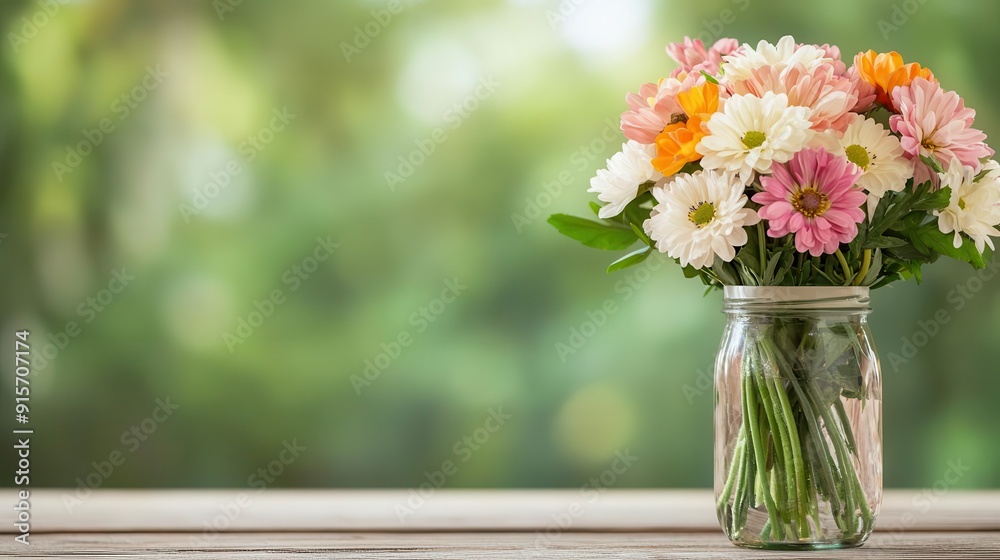 Closeup of fresh flowers in a vase, set on a picnic table, Labor Day beauty Closeup of fresh flowers in a vase, set on a picnic table, Labor Day beauty