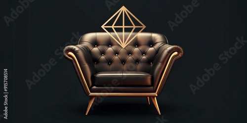 Elegant diamond-inspired logo concept integrated into a luxurious chair design, blending sophistication and modernity in a high-end furniture interior linear logotype. photo