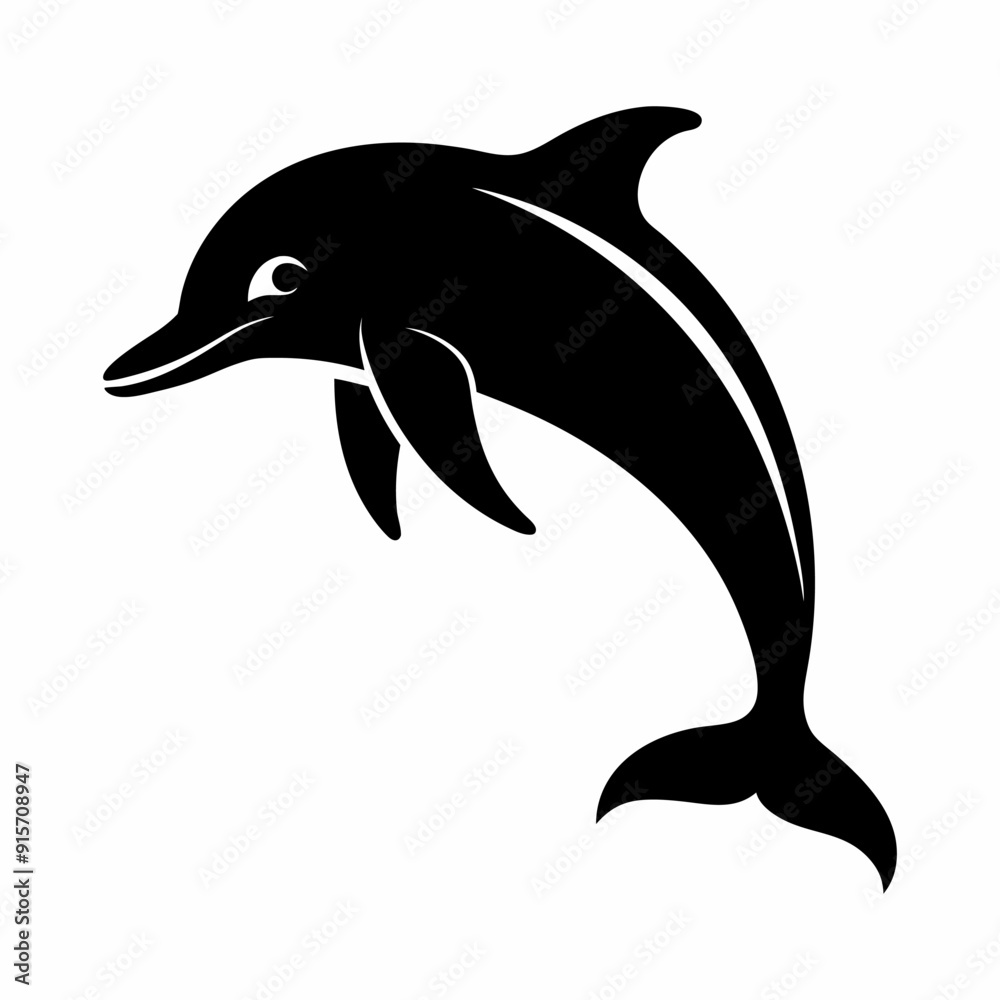 Fototapeta premium Cute dolphin silhouette. Happy cartoon kawaii animal.