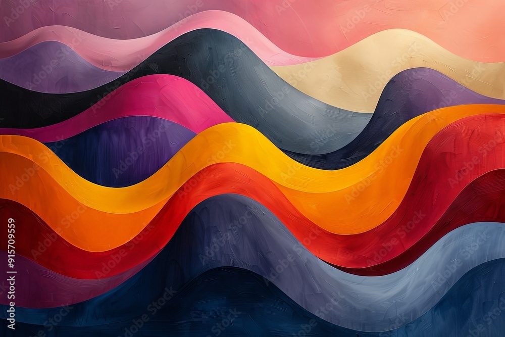Vibrant abstract painting with flowing lines and bold colors