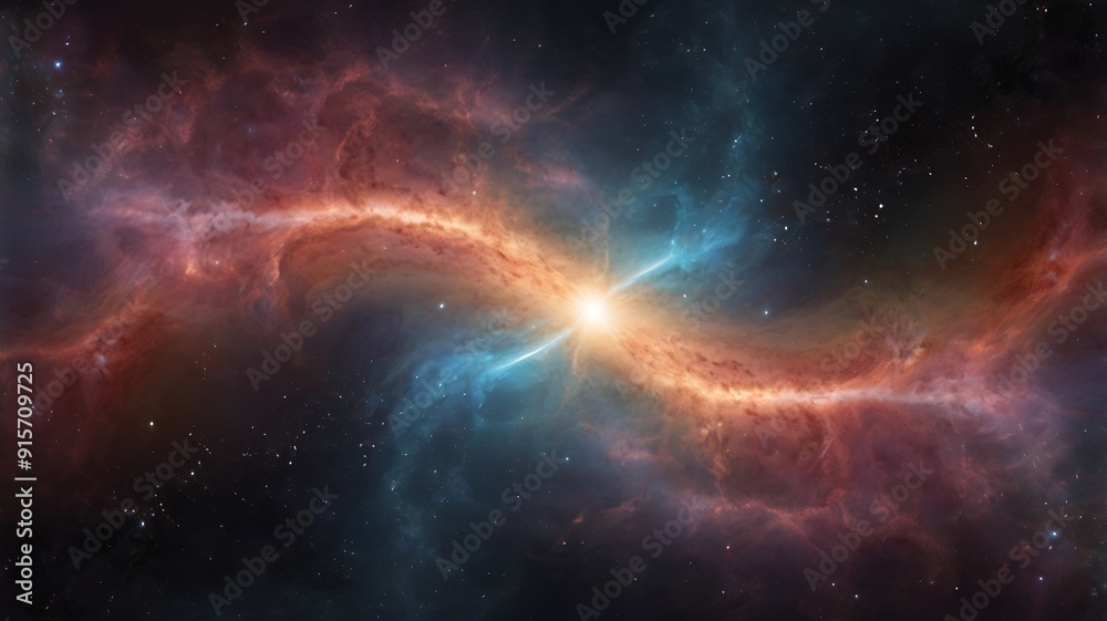 Fototapeta premium Abstract background of fantasy space landscape with colorful design, contains nebulas, stars and planets in random placement
