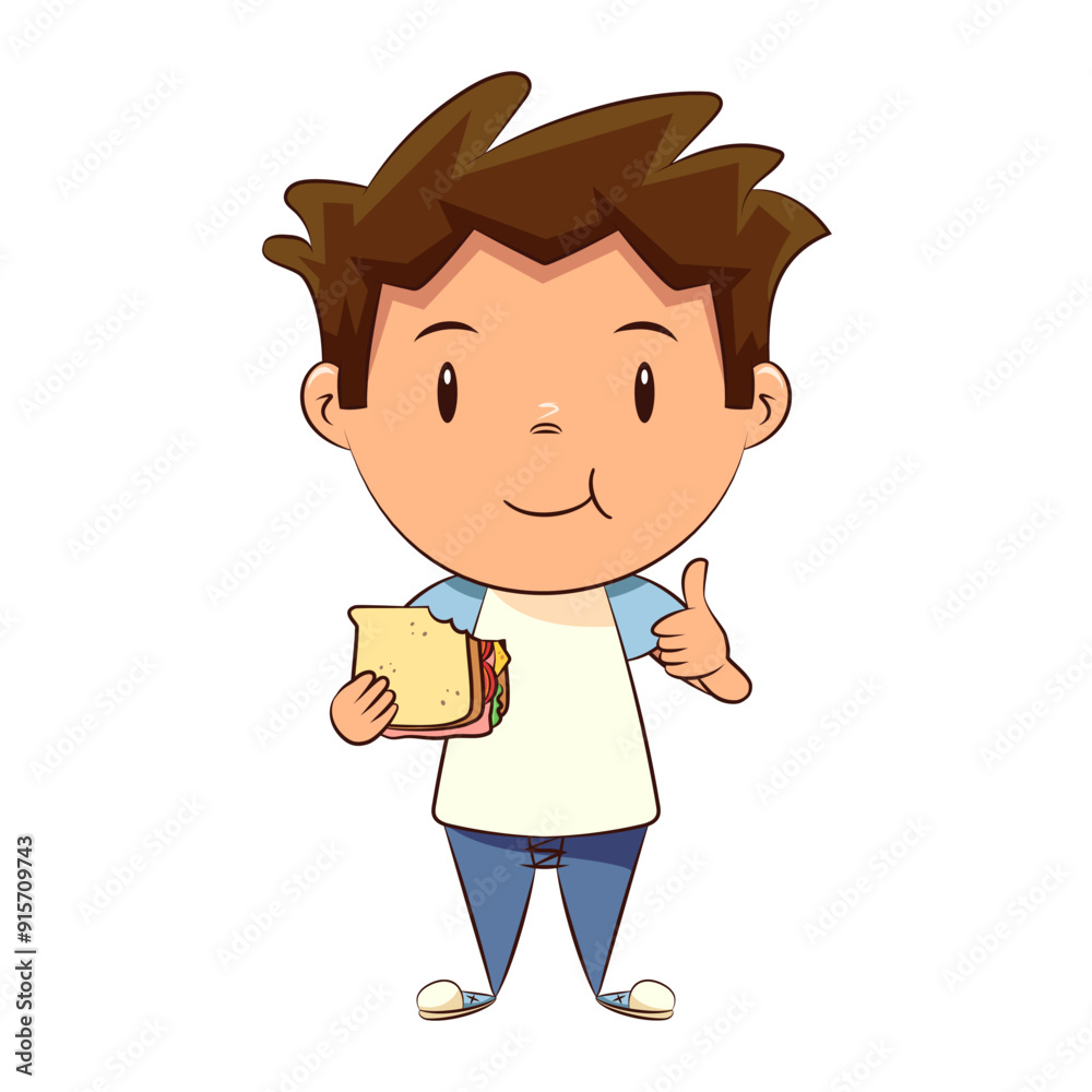 Child eating sandwich, thumbs up Child eating sandwich, thumbs up