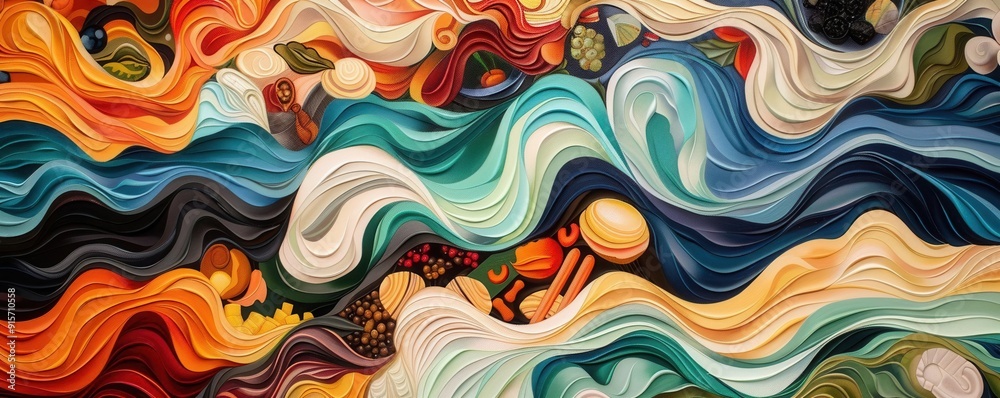 A high-angle view of a vibrant culinary art scene A high-angle view of a vibrant culinary art scene
