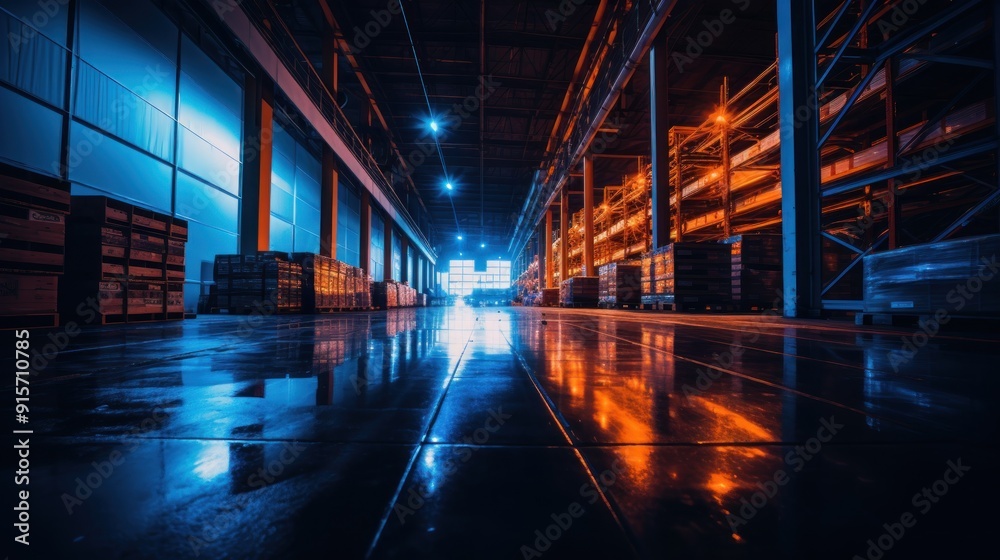 Warehouse Interior with Blue and Orange Lighting Warehouse Interior with Blue and Orange Lighting