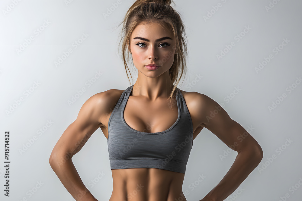 Naklejka premium Portrait of Pretty Young Fitness Woman Posing in Sportswear, on a white background