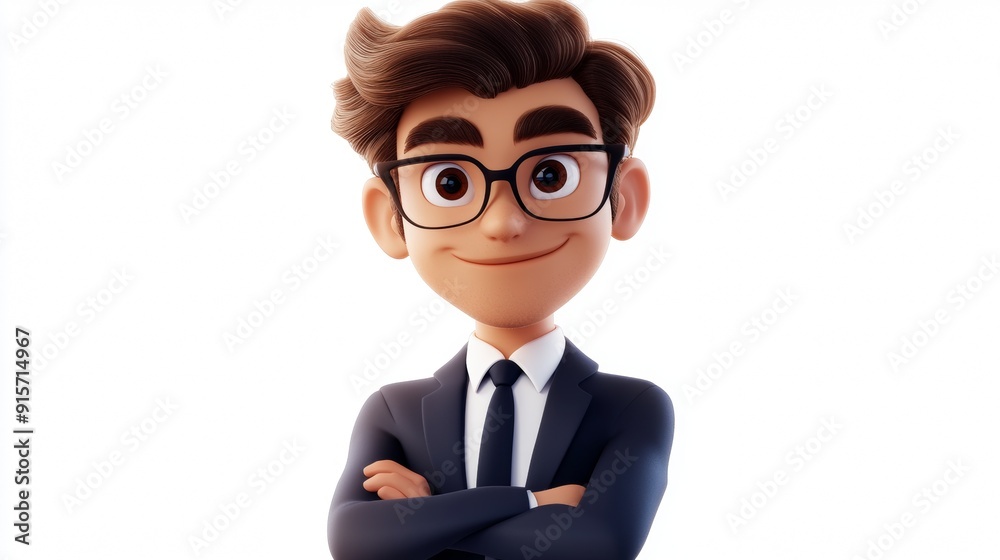3D Businessman Character with Folded Arms and Confident Smile 3D Businessman Character with Folded Arms and Confident Smile