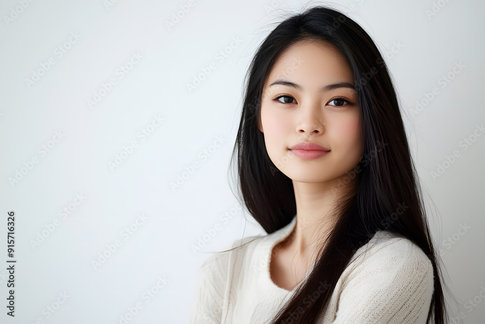 Beautiful young asian woman with clean fresh skin on white background. Face care, Facial treatment concept Beautiful young asian woman with clean fresh skin on white background. Face care, Facial treatment concept