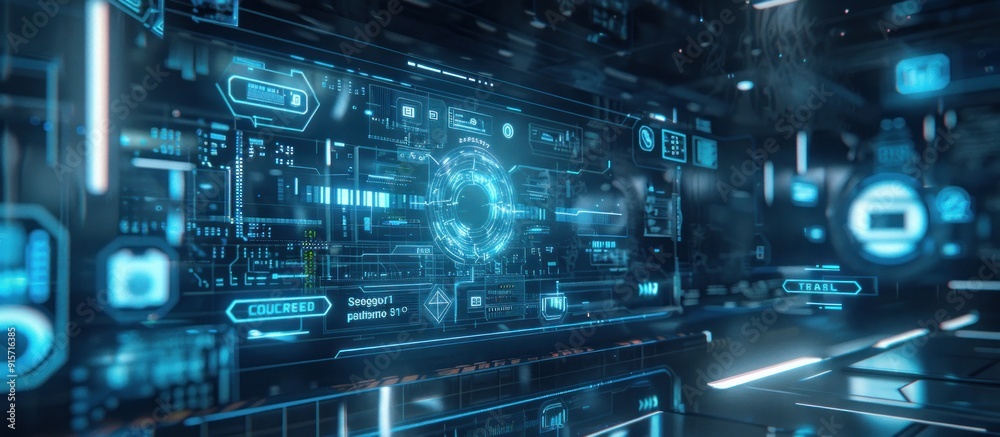 Futuristic Interface Design with Glowing Blue Lines and Circular Elements Futuristic Interface Design with Glowing Blue Lines and Circular Elements