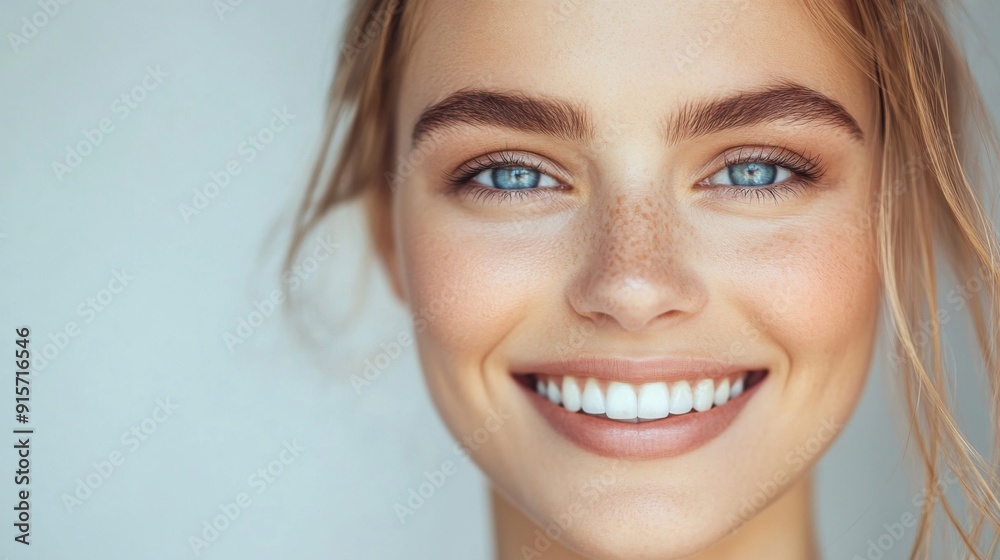 A high-quality close-up of a woman with a radiant smile and natural look, emphasizing her fresh and vibrant appearance. A high-quality close-up of a woman with a radiant smile and natural look, emphasizing her fresh and vibrant appearance.