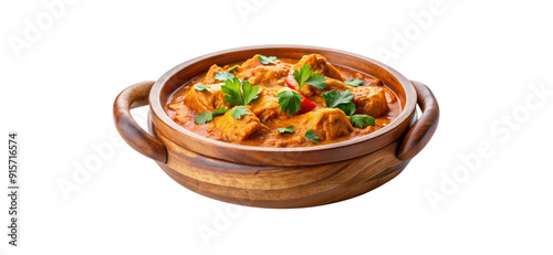 Indian chicken Tikka Masala, top view, isolated on a transparent background