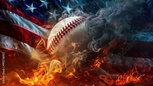 Wallpaper Mural Baseball on Fire with American Flag Torontodigital.ca