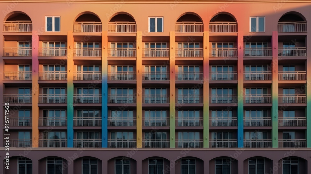 Fototapeta premium A Rainbow of Windows on a Facade Building