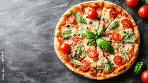 Delicious Italian pizza served on a concrete table