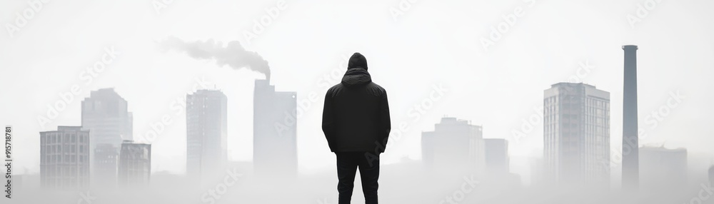 Despair of Poverty Man Looking at Empty Pockets in Bleak Cityscape Despair of Poverty Man Looking at Empty Pockets in Bleak Cityscape