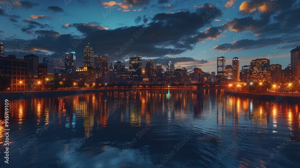 Cityscape at Twilight with Reflections Cityscape at Twilight with Reflections