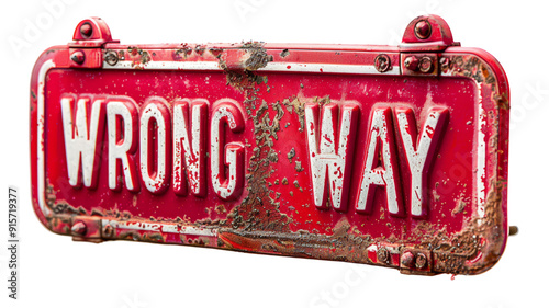 Old and Weathered 'Wrong Way' Street Sign with Rusty Poles