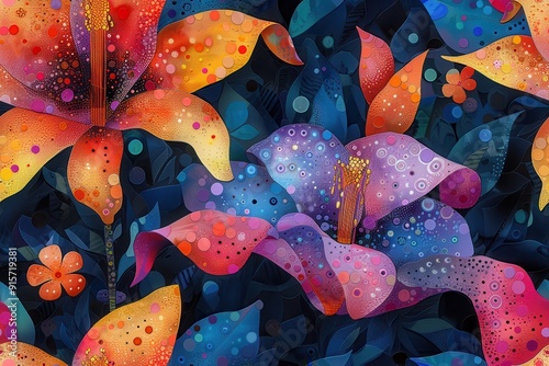Abstract Flower Illustration with Colorful Dots and Shapes