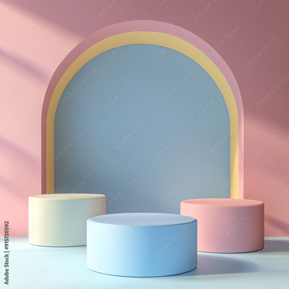 podium backdrop for product display with pastel and dreamy colors background