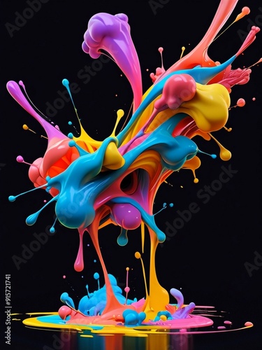 Abstract colorful splash 3d black background Generated Ai.