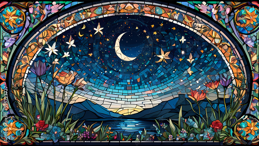 Obraz premium Mosaic art design with the theme of the beauty of the Night Sky