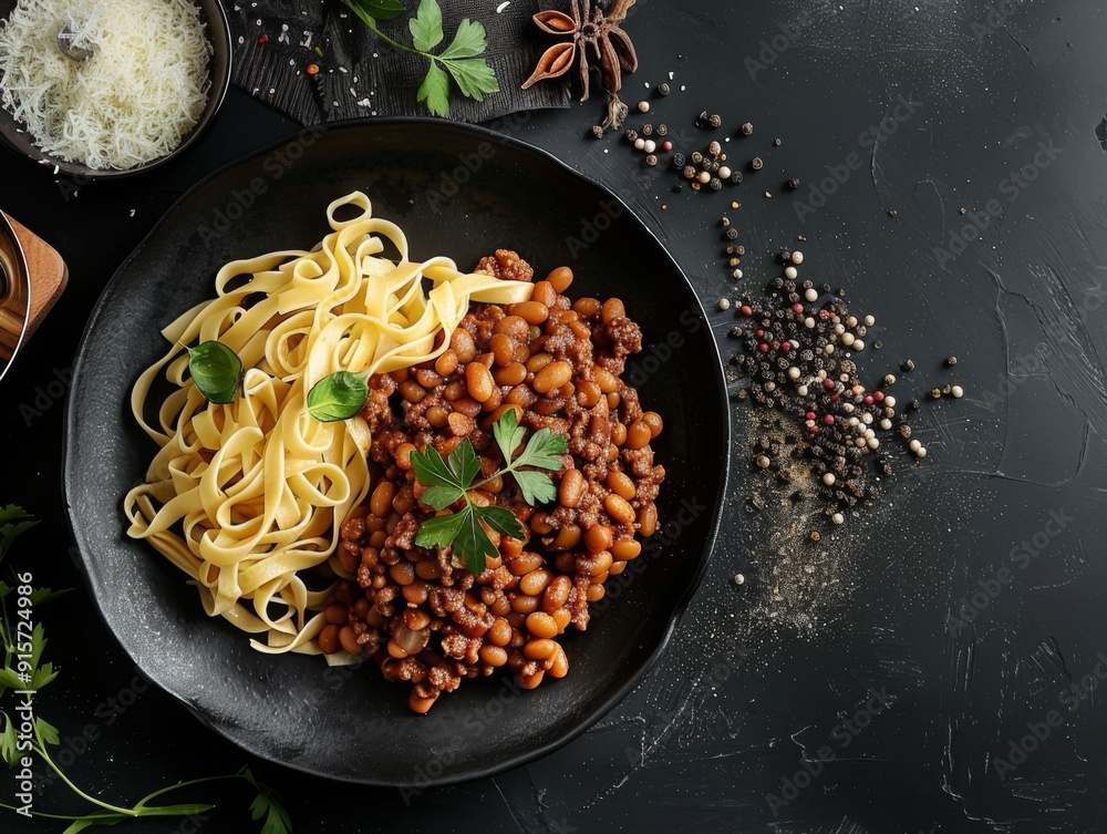 Bean and Ground Beef Pasta with Parsley Garnish Bean and Ground Beef Pasta with Parsley Garnish