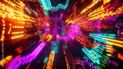 Vibrant neon lights pulsating in abstract patterns