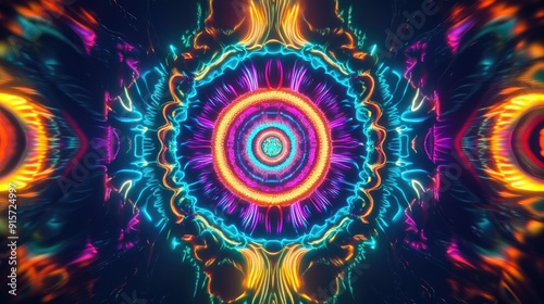Vibrant neon lights pulsating in abstract patterns