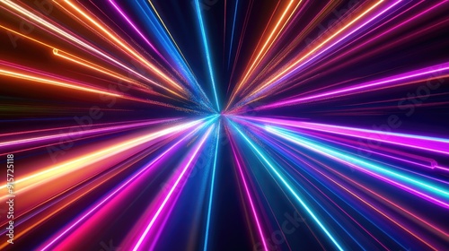 Vibrant neon lights pulsating in abstract patterns