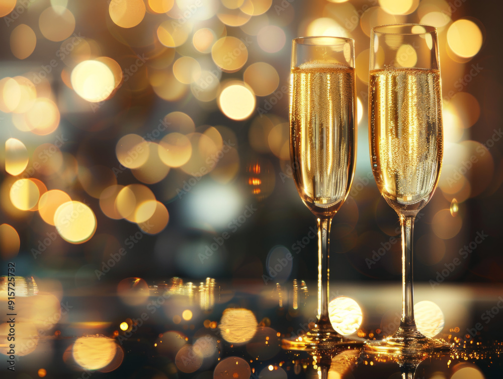 Two Champagne Flutes Against a Background of Sparkling Lights Two Champagne Flutes Against a Background of Sparkling Lights