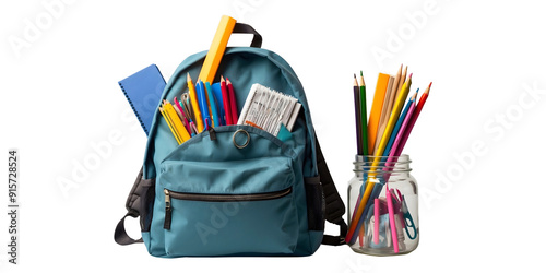 Complete School Gear Backpack Isolated on a Transparent Background back to school supplies