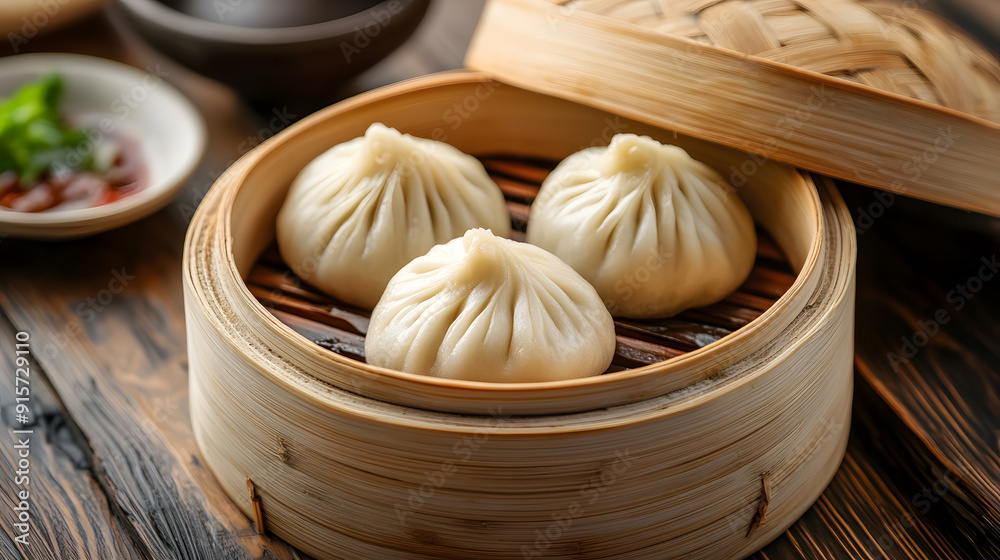 Chinese food Steamed Bao small dumpling in bamboo basket Chinese food Steamed Bao small dumpling in bamboo basket