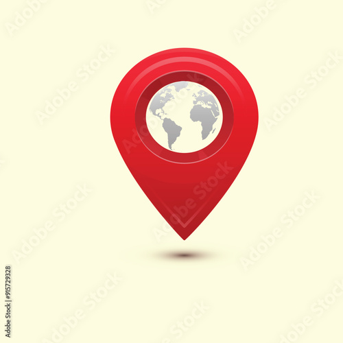 destination concept international travel journey red pointer with grey world map inside