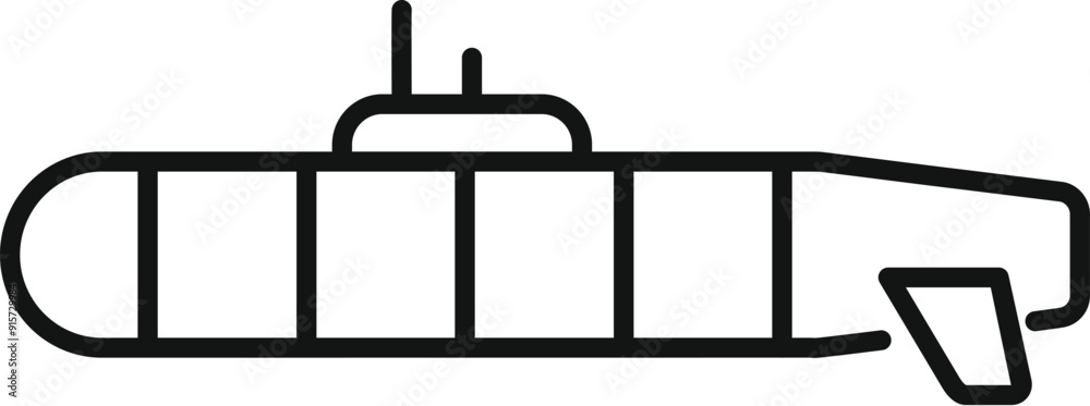 Line drawing of a submarine floating in the ocean, using its sonar system to navigate the depths Line drawing of a submarine floating in the ocean, using its sonar system to navigate the depths